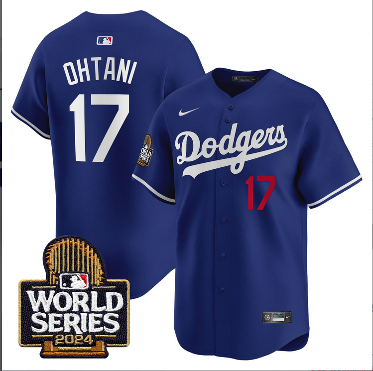 Men MLB Los Angeles Dodgers #17 Ohtani blue 2024 World Series Champions Patch Limited Jersey20241105